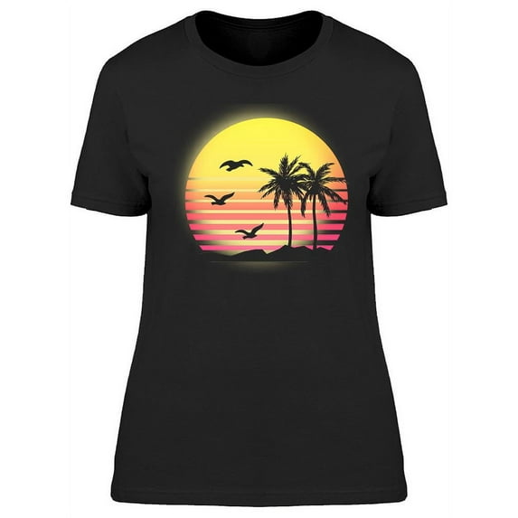 Retro Palms Beach Sunset Design T-Shirt Women -Image by Shutterstock, Female Large