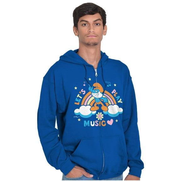 Retro Papa Smurf Lets Play Music Unisex Plus Size Zip Hoodie Brisco Brands 3X