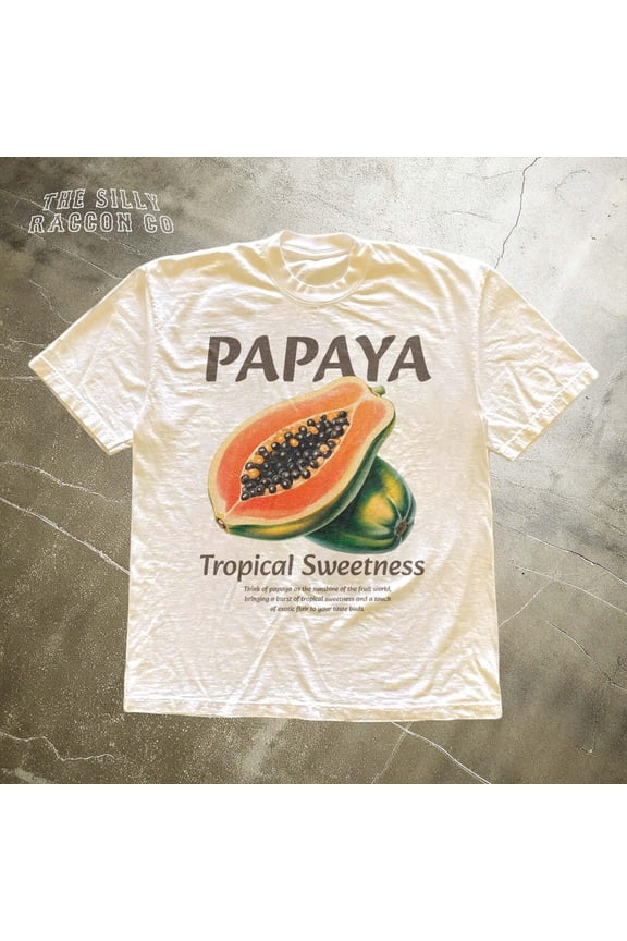 Retro Papaya T-Shirt For Women Men, Tropical Fruit Shirt, Cottagecore Foodie Tee, Trendy Botanical Top, Vintage Farmers Market Gift SAND Unisex S-5XL Hot Trending Shirt, Vintage Birthday Gift