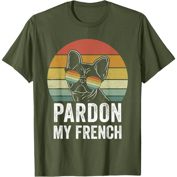 Retro Pardon My French Dog Lover Gift Frenchie Bulldog Softstyle Unisex T-Shirt,Military Green Color,Size 3T