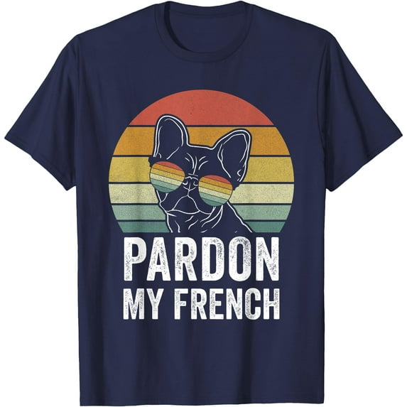 Retro Pardon My French Dog Lover Gift Frenchie Bulldog Softstyle Unisex T-Shirt,Navy Color,Size 4T