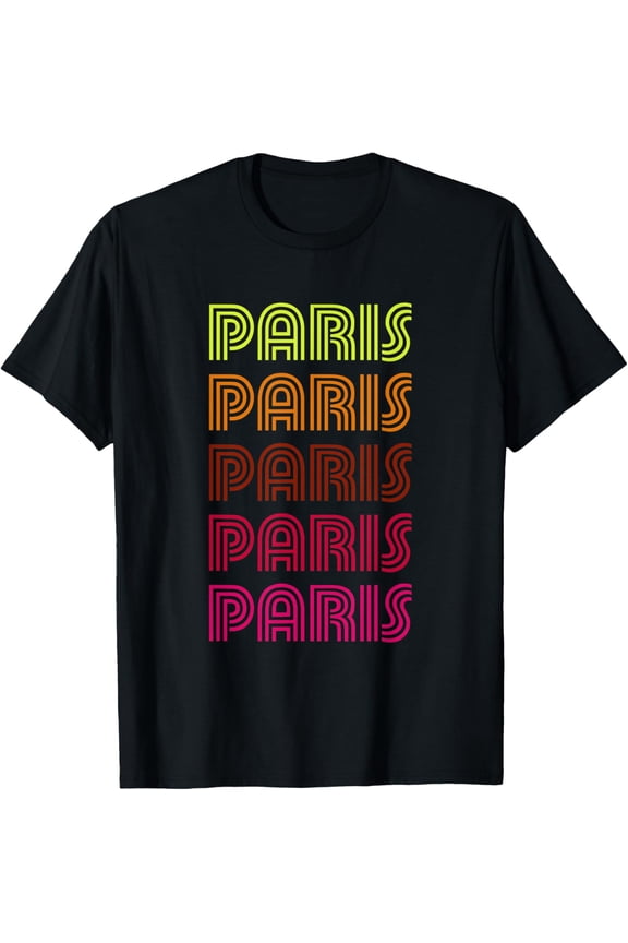Retro Paris France Inline Font Disco Design Vintage T-Shirt men and women can wear, black, white, gifts