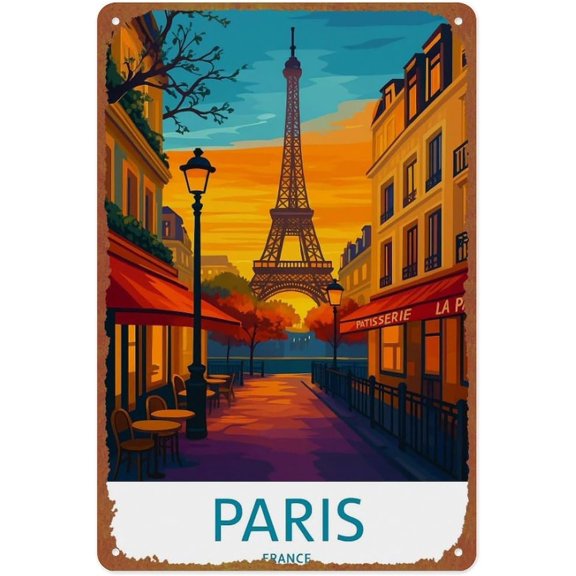 Retro Paris Landscape Metal Tin Sign Wall Decor 12x8 Inch