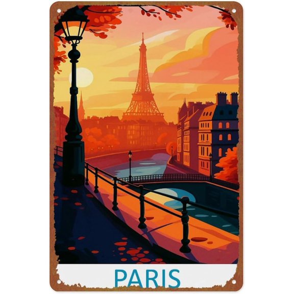 Retro Paris Travel Landscape Metal Tin Sign Wall Decor 12x8 Inch
