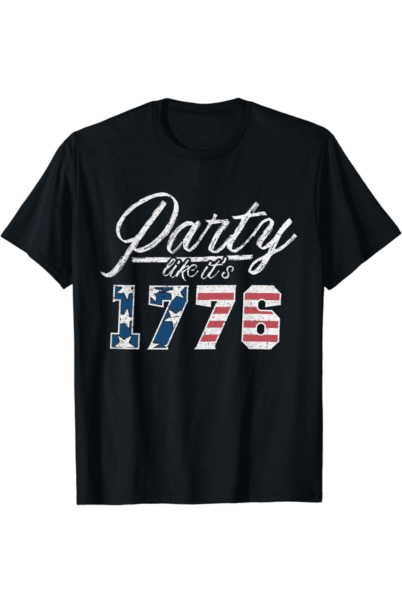 Retro Party Like It's 1776 Patriotic T-Shirt Vintage American Flag Graphic Tee for Men Women Independence Day 4th of July Celebration Apparel
