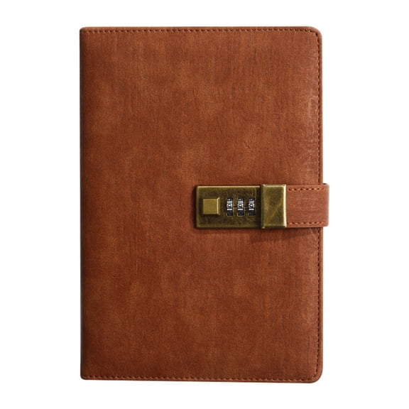 Retro Password Notebook with Lock, Thickened A5 Creative Handbook, Student Diary, Stationery Notebook 112 Pagesbrown