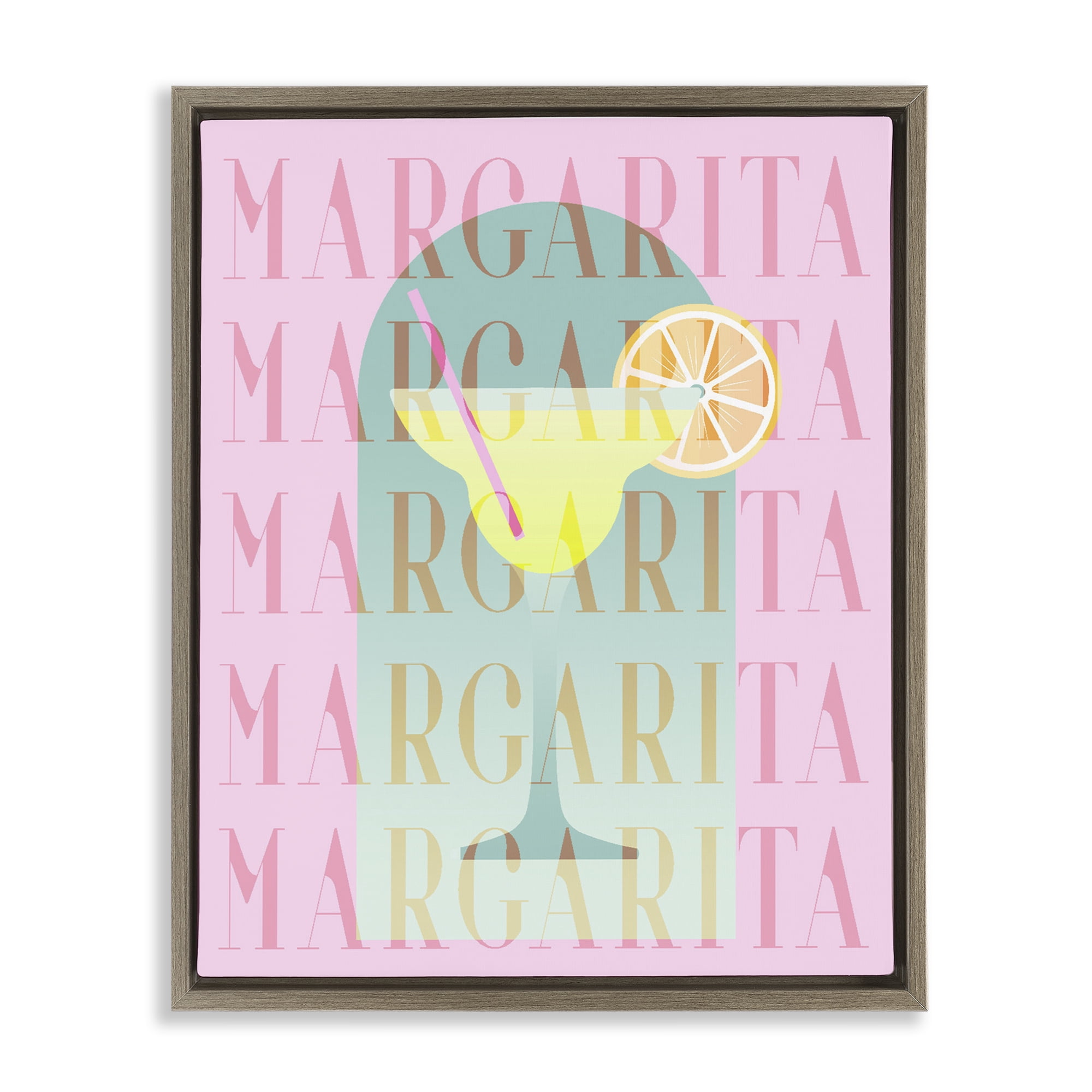 Retro Pastel Margarita Brown Framed Floater Canvas Wall Art, design by Lil' Rue