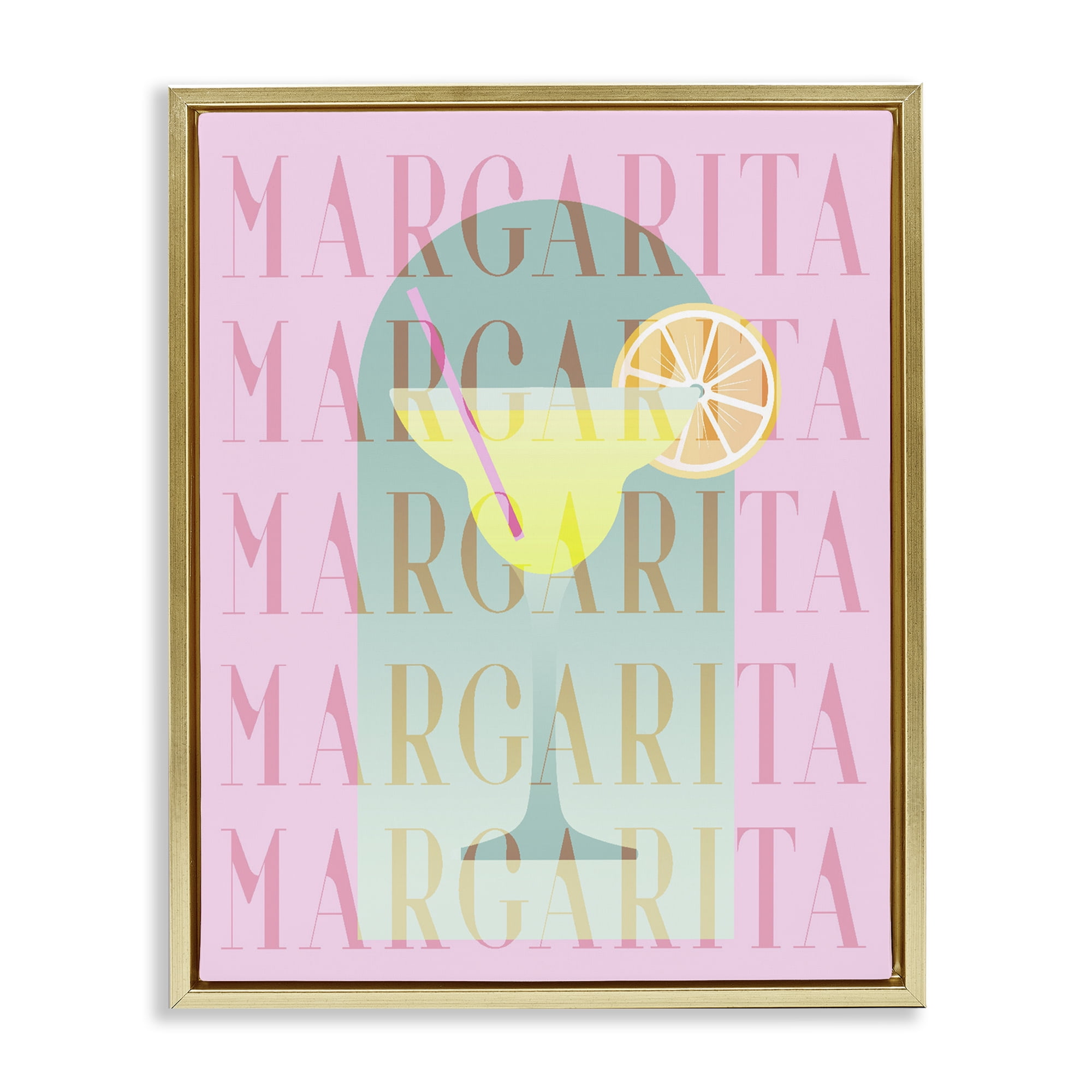Retro Pastel Margarita Gold Framed Floater Canvas Wall Art, design by Lil' Rue