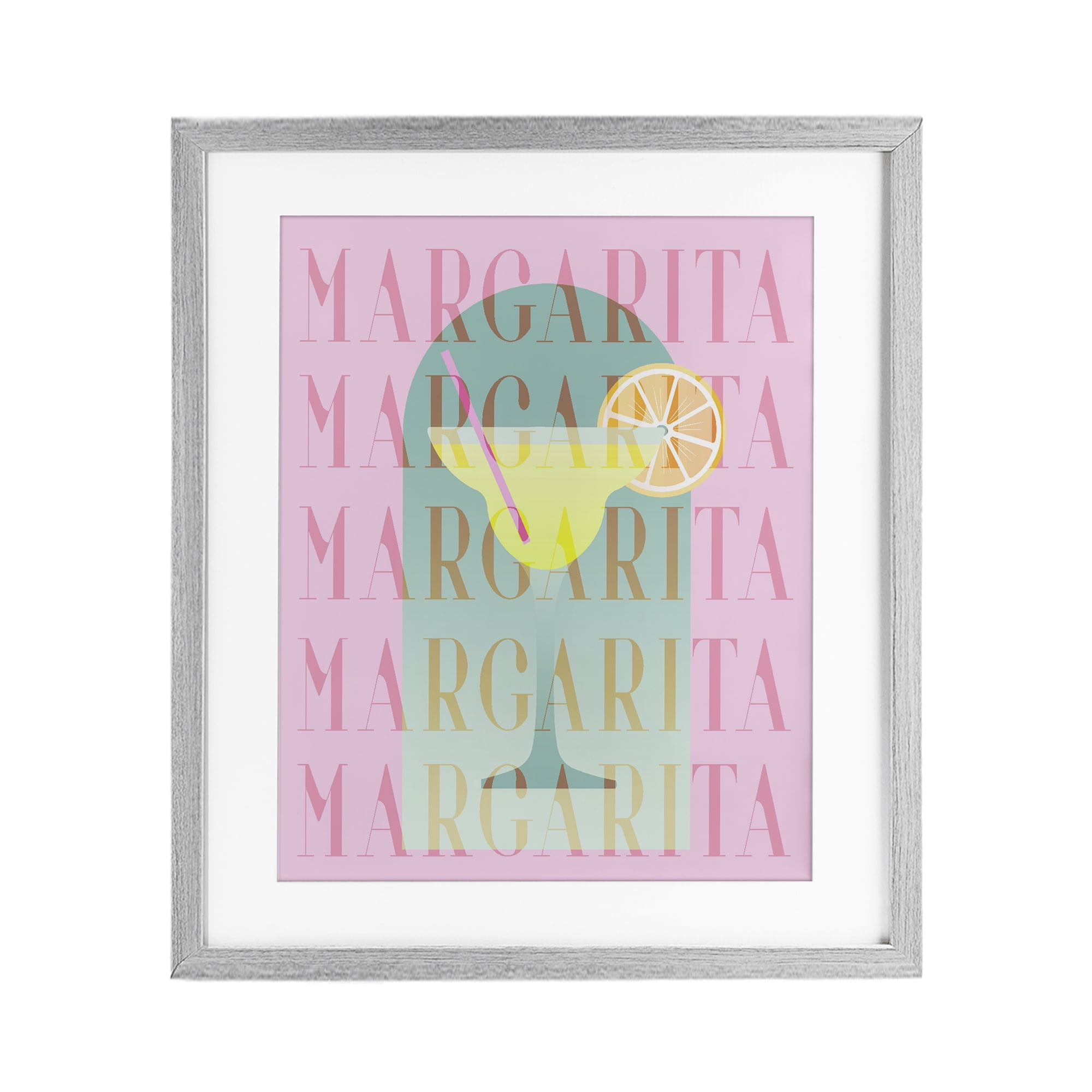 Retro Pastel Margarita Gray Framed Print Under Glass, design by Lil' Rue