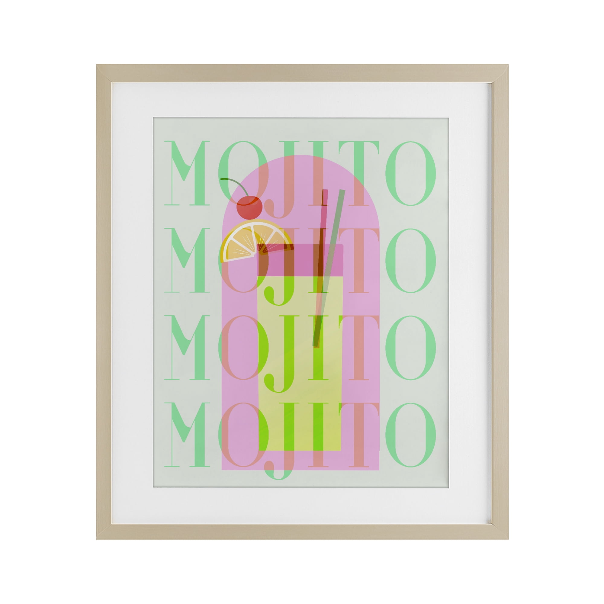 Retro Pastel Mojito Birch Framed Print Under Glass, design by Lil' Rue