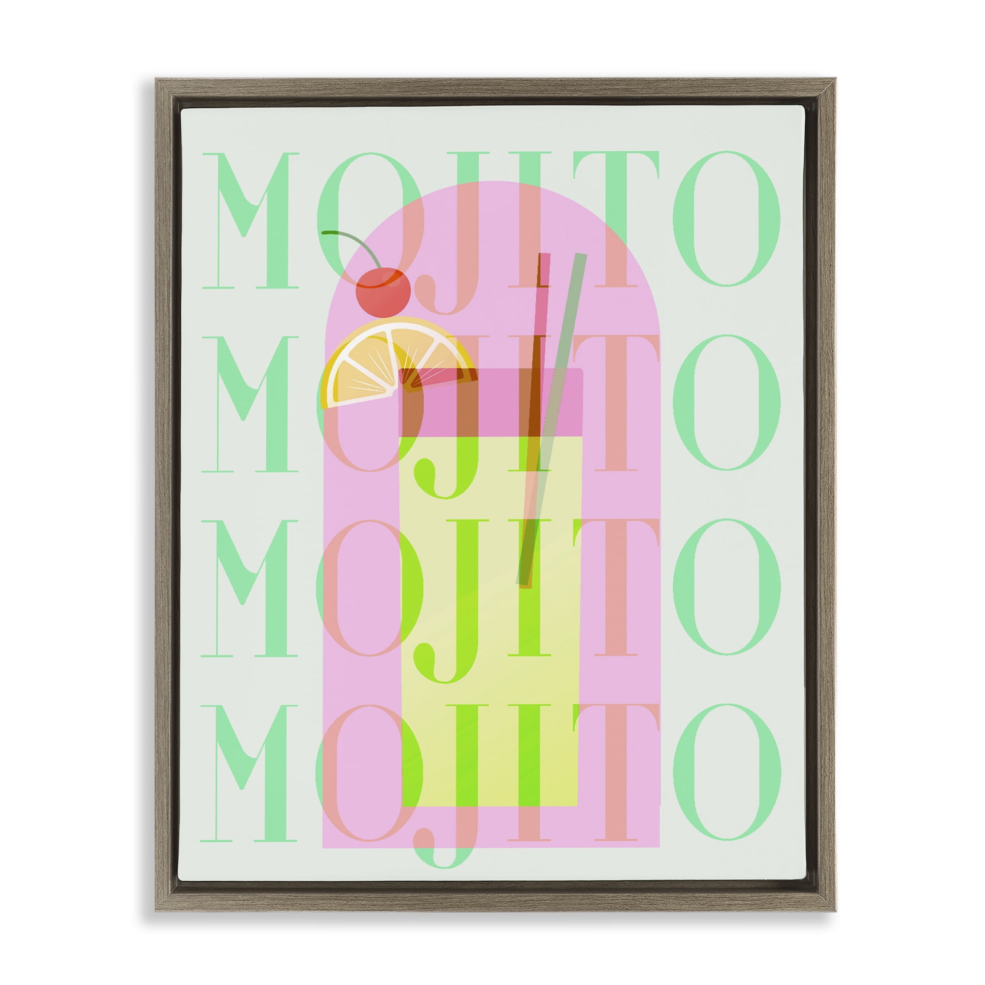 Retro Pastel Mojito Brown Framed Floater Canvas Wall Art, design by Lil' Rue