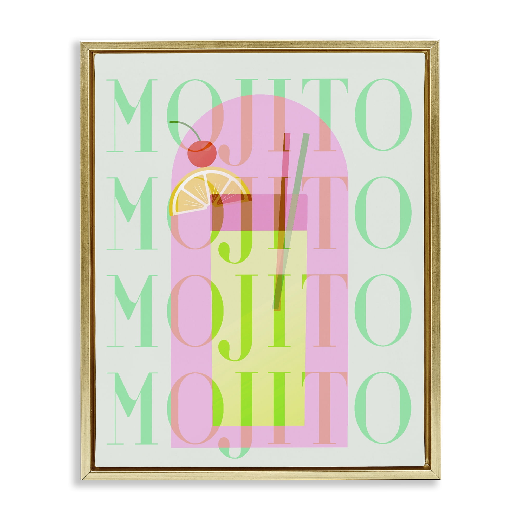 Retro Pastel Mojito Gold Framed Floater Canvas Wall Art, design by Lil' Rue