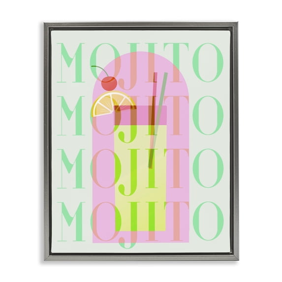 Retro Pastel Mojito Gray Framed Floater Canvas Wall Art, design by Lil' Rue