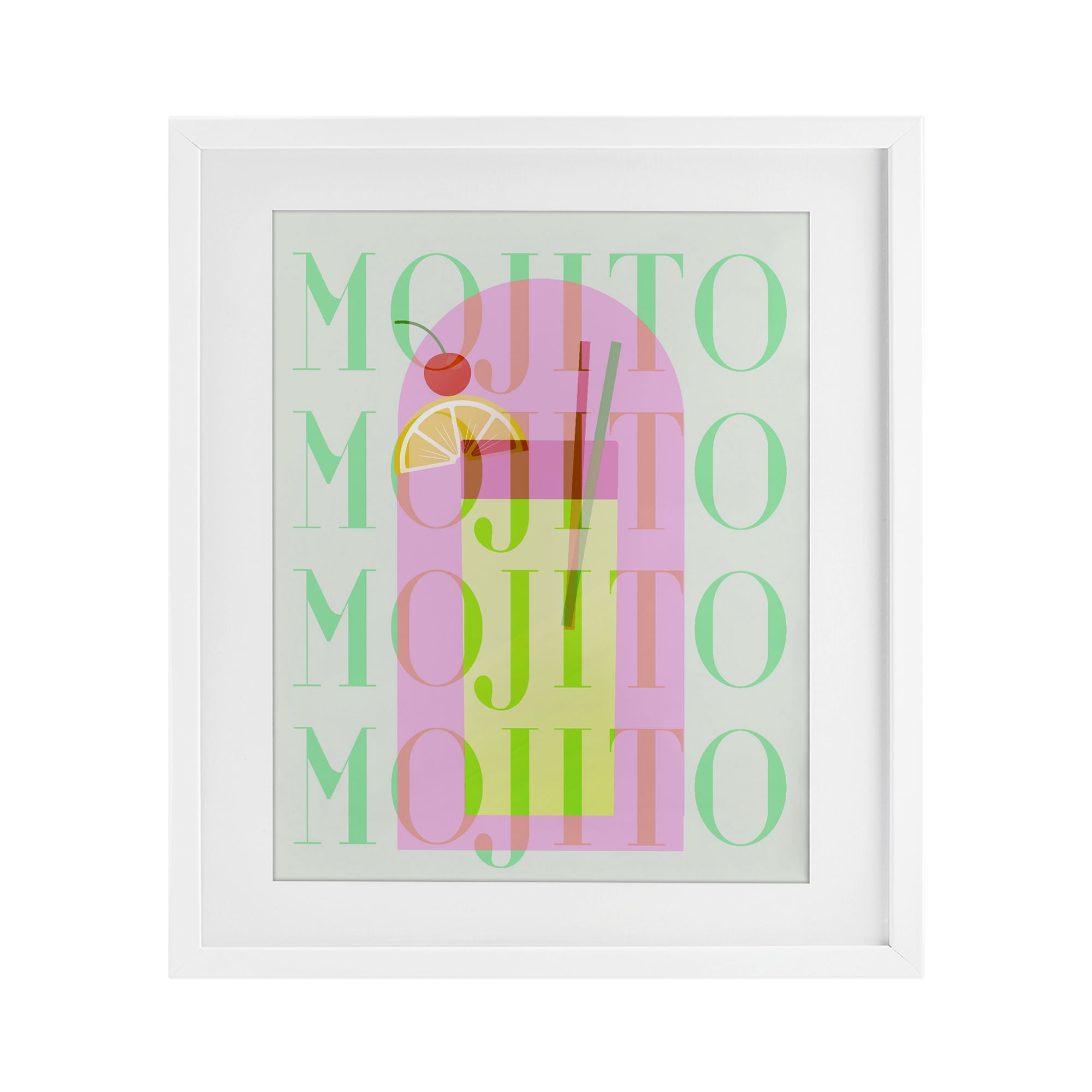 Retro Pastel Mojito White Framed Print Under Glass, design by Lil' Rue
