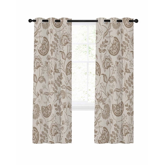 Retro Pastoral Blackout Curtains 84 Inches Long, Brown Flowers Linen Background Farmhouse 2 Panels, Thermal Insulated Room Darkening Drapes with Grommets, 42W x 84L Each Panel