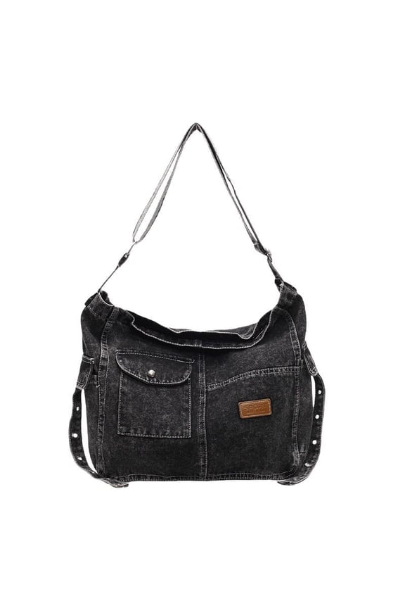 Retro Patchwork Handbag Handheld Shoulder Crossbody Bag Large Capacity Denim Commute Underarm Tote Bag Cute tote bags in Dark Tea for Daily Outfits