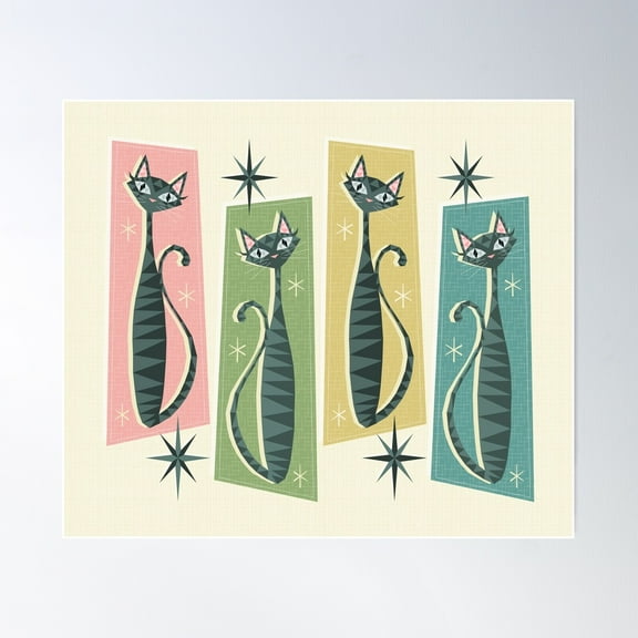 Retro Patchwork Tabbies ©Studioxtine Poster Wall Art, Modern Wall Decor For Living Room Bedroom, 12x18 UNFRAMED