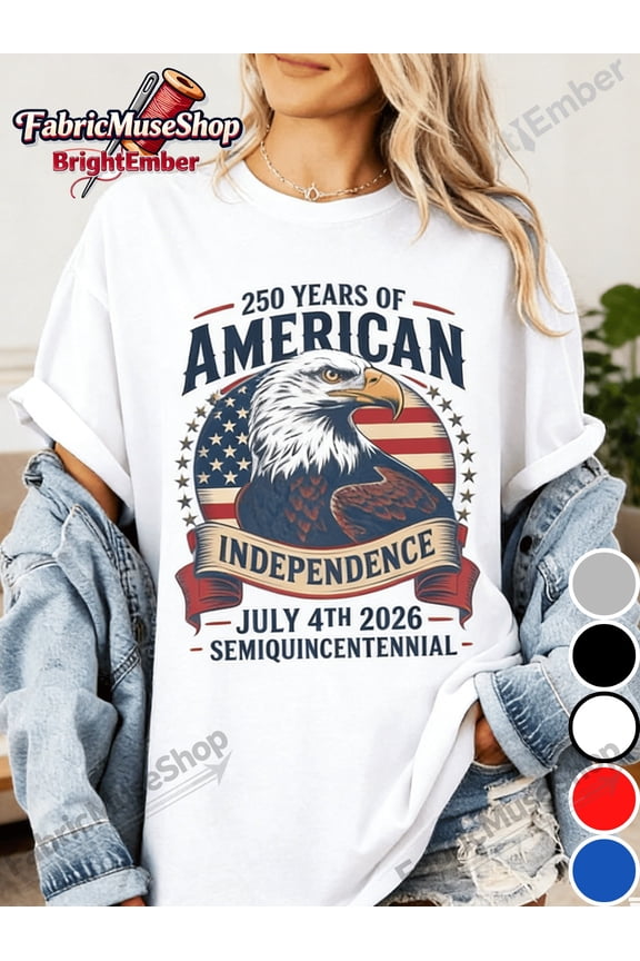 Retro Patriotic 250 Years of American Independence T-Shirt July 4th 2026 Semiquincentennial Bald Eagle Graphic Tee for Men Women Adult USA Pride Vintage Style Top