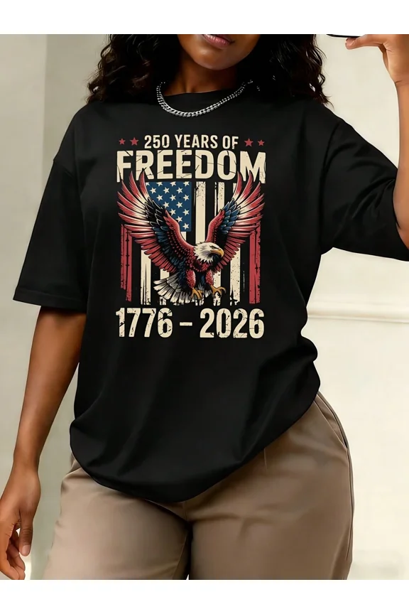 Retro Patriotic 250 Years of Freedom 1776-2026 American Eagle Graphic T-Shirt, Vintage USA Flag Semiquincentennial Unisex Short Sleeve Tee