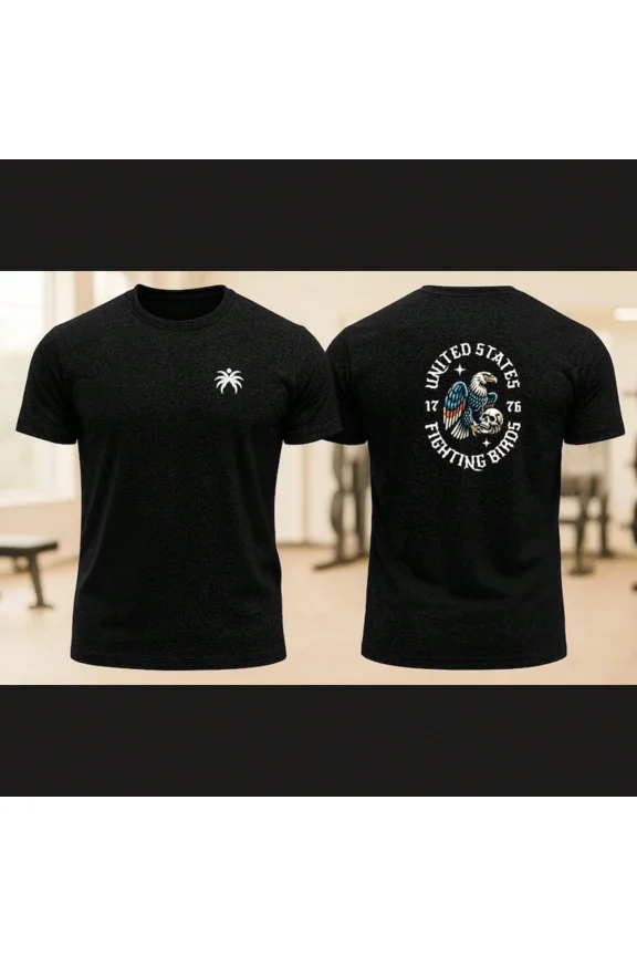Retro Patriotic American Eagle 1776 United States Fighting Birds Skull Graphic Tee Vintage Style Men's Black Cotton T-Shirt