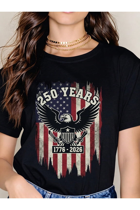 Retro Patriotic American Eagle 250 Years 1776-2026 USA Flag Graphic T-Shirt Vintage Independence Day Celebration Apparel for Men and Women
