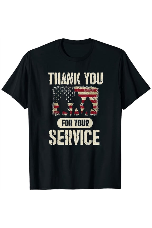 Retro Patriotic American Flag Military Veteran Appreciation Men's T-Shirt Thank You For Your Service Distressed Soldier Graphic Tee