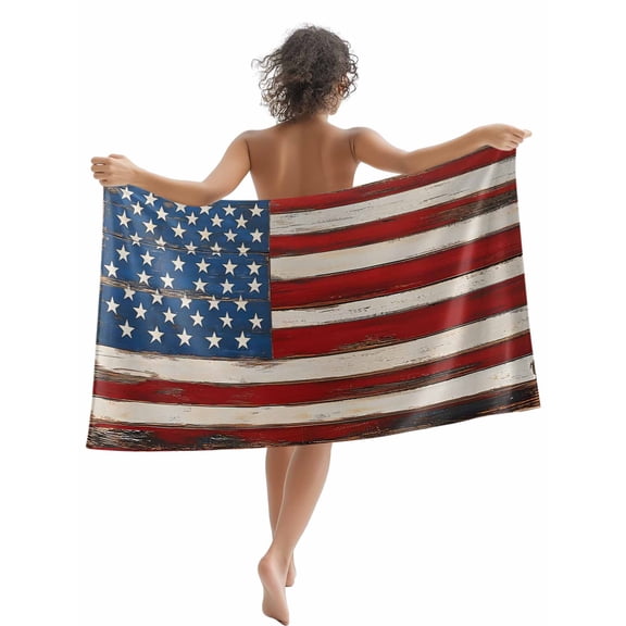 Retro·Patriotic Beach Towels Blanket Soft & Absorbent Quick Dry Microfiber American Flag Star Striped Pool Towels for Swimming ,Yoga, Sports, Gym, Camping,Large 30X60in, Red Navy Blue