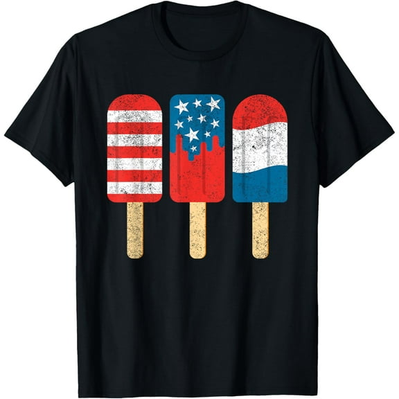 Retro Patriotic July 4th Popsicle Red White Blue Boys Girls T-Shirt Tee