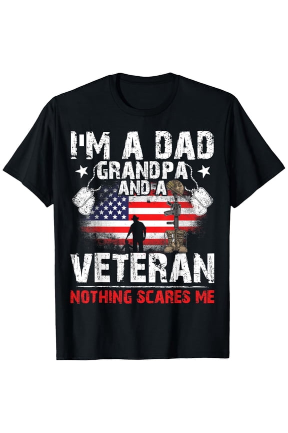 Retro Patriotic Veteran Dad Grandpa American Flag Men's T-Shirt - Funny Military Father's Day Gift - Distressed USA Pride Graphic Tee