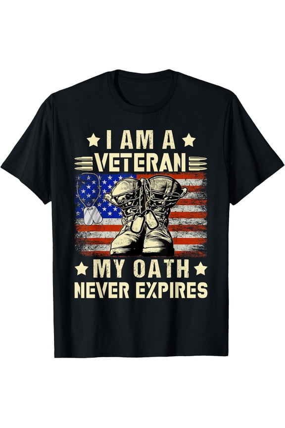 Retro Patriotic Veteran T-Shirt American Flag Military Boots Graphic Tee My Oath Never Expires Men Women Short Sleeve Top Vintage Army Navy Air Force Marines Apparel