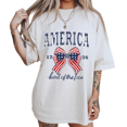 thumbnail image 1 of Retro Patriotic Womens S-5XL 4th Of July America Bow Short Sleeve T-Shirt White Tops, 1 of 5