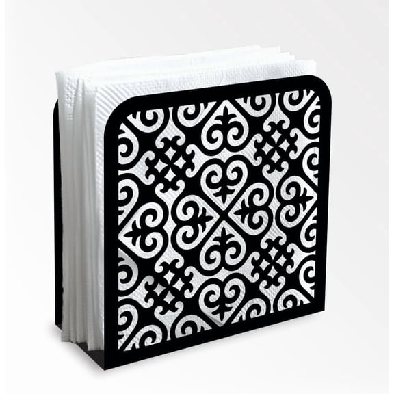 Retro Pattern Decorative Black Metal Napkin Holder for Table 4.9" x 4.9" x 1.9" Standing Napkin Holder for Home Kitchen Restaurant Picnic Party Coffee Bar Dining Room for DIY