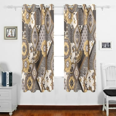 Retro Pattern Grommet Blackout Curtains Thermal Insulated Window Curtain Sets for Bedroom Living Room 63"x55" 2 Panels
