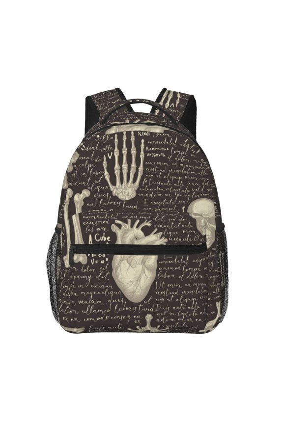 Retro Pattern Human Organs And Bones Backpack Casual College Bag Zipper Laptop Daypack Hiking Rucksack Travel
