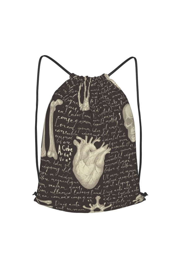 Retro Pattern Human Organs And Bones Drawstring Backpack Gym String Bag Sports Sackpack Cinch Sack, Small