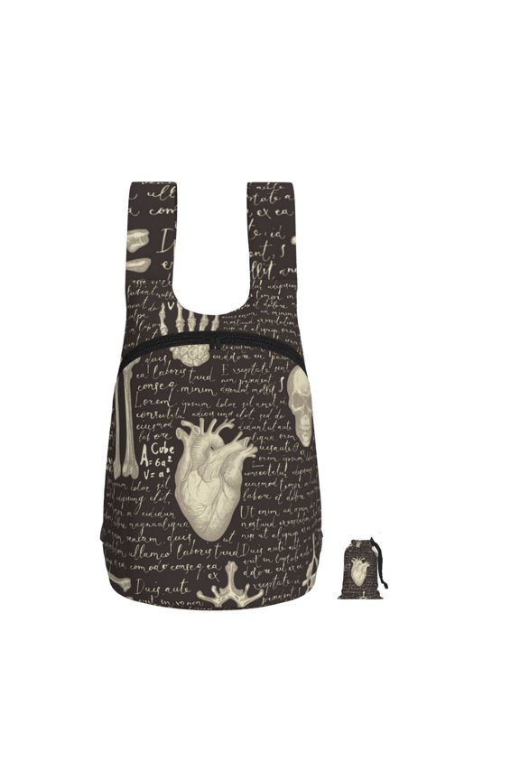 Retro Pattern Human Organs And Bones Foldable Storage Backpack Lightweight Packable Travel Daypack for Shopping Commuting Hiking