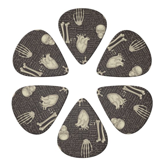 Retro Pattern Human Organs And Bones Guitar Pick 6 Pack for Bass Acoustic Electric Guitars Lovers Gift 0.71mm