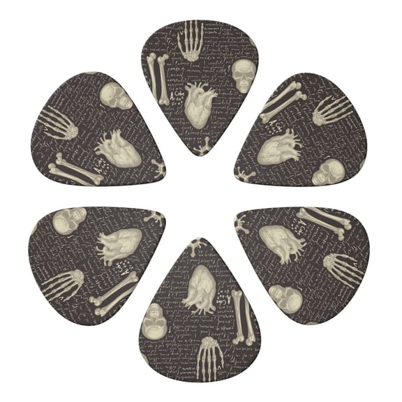 Retro Pattern Human Organs And Bones Guitar Pick 6 Pack for Bass Acoustic Electric Guitars Lovers Gift 0.96mm