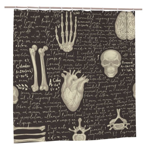 Retro Pattern Human Organs And Bones Shower Curtain with 12 Plastic Hooks Washable Polyester Fabric Bathroom 72x72 Inch