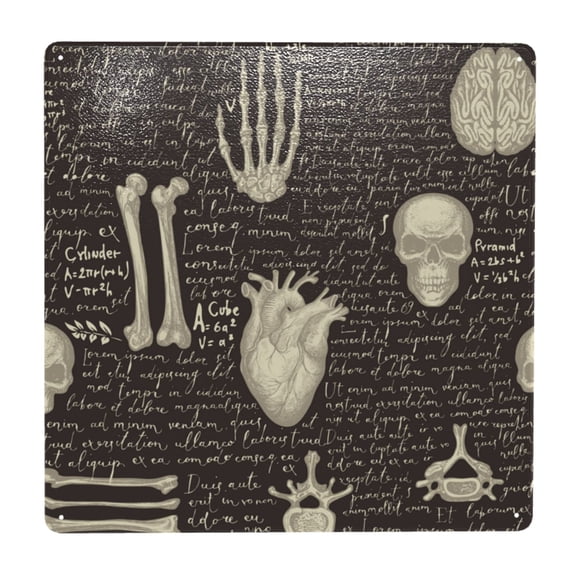 Retro Pattern Human Organs And Bones Square Metal Sign 12x12 Inch Tin Sign Wall Decor Decorative Plaque for Bar, Cafe, Restaurant