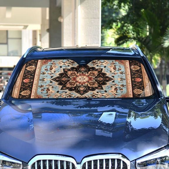 Retro Pattern Mandala Automotive Front Car Windshield Sun Shade Reflector Foldable for Front Fit for Cars Truck SUVs