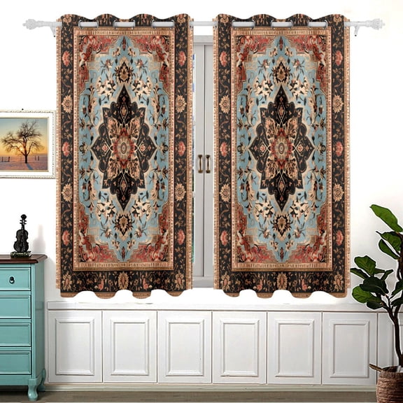 Retro Pattern Mandala Black Out Curtains Aesthetic for Bedroom Living Room Sliding Glass Doors Kitchen Windows 2 panels set