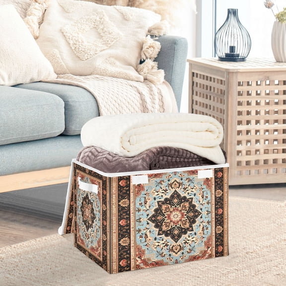 Retro Pattern Mandala Storage Basket Foldable Laundry Basket Shelf Kids Toy Storage Container Organizer with Handles