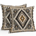 thumbnail image 1 of Retro Pattern Outdoor Pillow Covers Pack of 2 Brown Black Ethnic Style Weaving Texture Waterproof Throw Pillow Covers Decorative Cushion Cases for Patio Garden Tent Balcony Couch 18x18 inch, 1 of 8