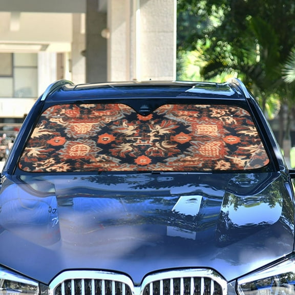 Retro Pattern Rustic Automotive Front Car Windshield Sun Shade Reflector Foldable for Front Fit for Cars Truck SUVs