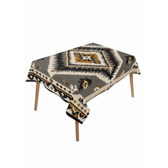 Retro Pattern Table Cloth 60x102 Inch Rectangle, Brown Black Ethnic Style Weaving Texture Waterproof Tablecloth Washable Table Cover for Party Picnic Dinner Decor
