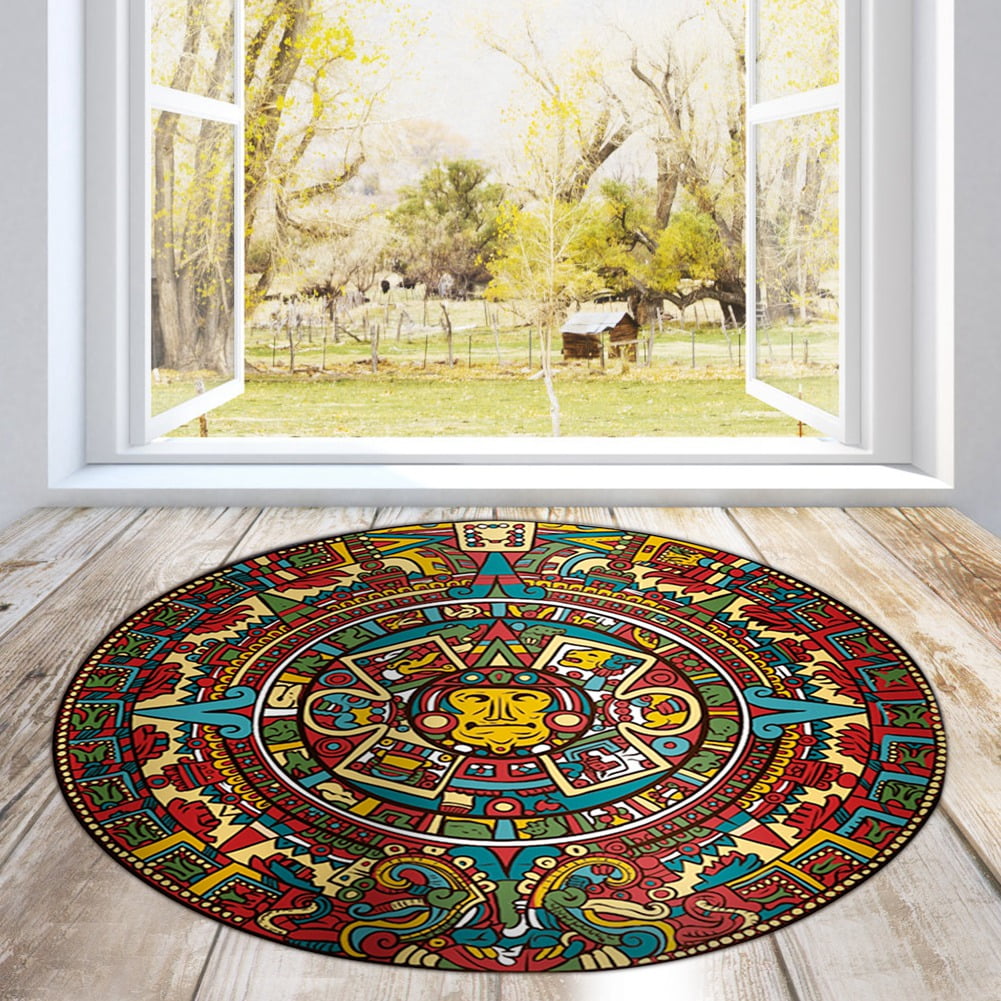 Retro Pattern Washable Round Chair Mat, Chair Mat, Modern Nordic Non