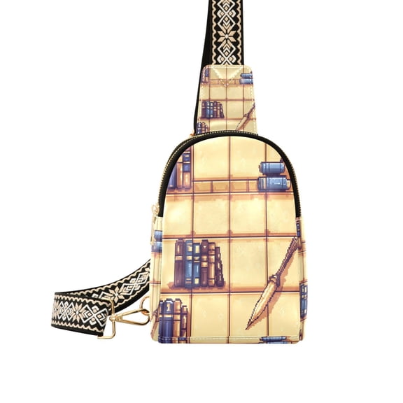 Retro Pattern Women's PU Leather Crossbody Bag, Dual Zipper Pockets, Adjustable Strap, Water Resistant