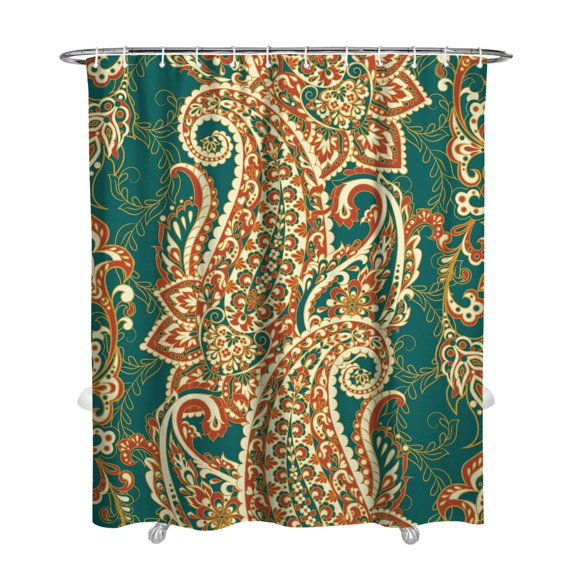 Retro Patterned Shower Curtain 72x84 Inches, Quick-Dry Polyester with Plastic Hooks, Boho Artistic Paisley Floral for Bathroom Style
