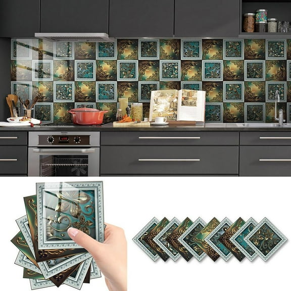 Retro Patterned Tile Stickers Film Self- Art for Home Kitchen Bathroom DIY Wall Decoration 10PCS